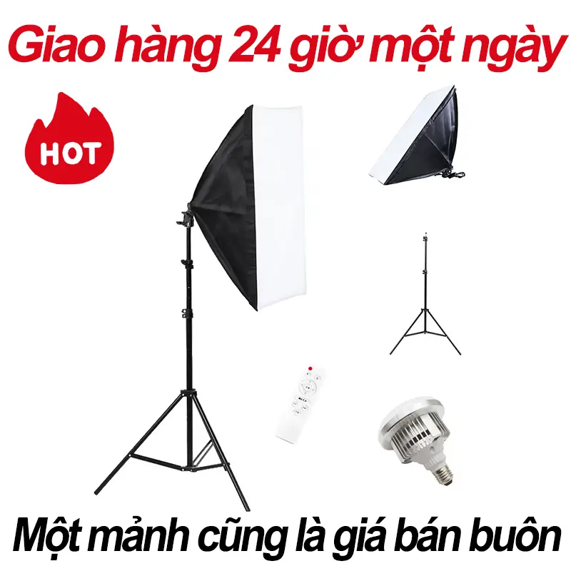 Bộ đèn studio chụp ảnh, quay phim, Livestream chuyên nghiệp, cao 2m softbox 50x70cm trợ sáng soft  light