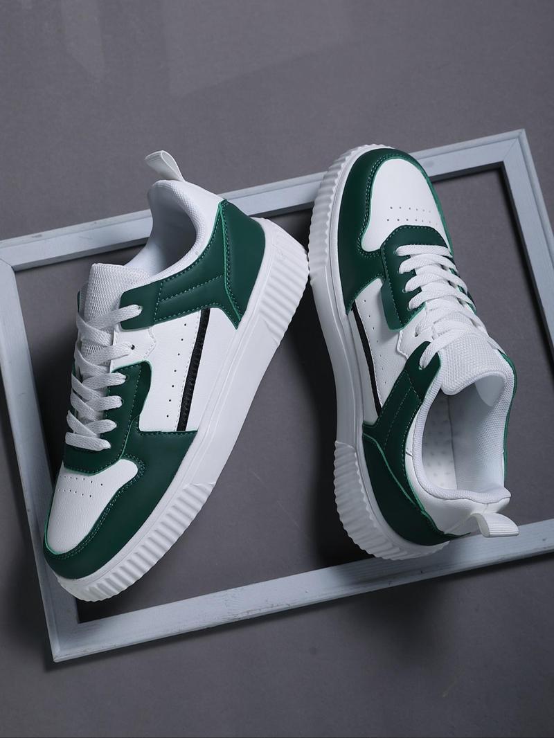 Product Introduction of Men's Fashionable Patchwork Design Lace Up Low Top Sneakers, Casual Comfortable Breathable Sports Running Shoes, Male All-match Round Toe Shoes for Daily Wear 1