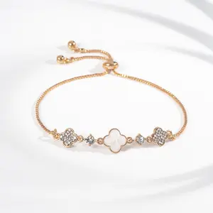 Gelang Titanium Safir Wanita Semanggi Empat Daun Aksesori Perhiasan Estetika Fashion Korea