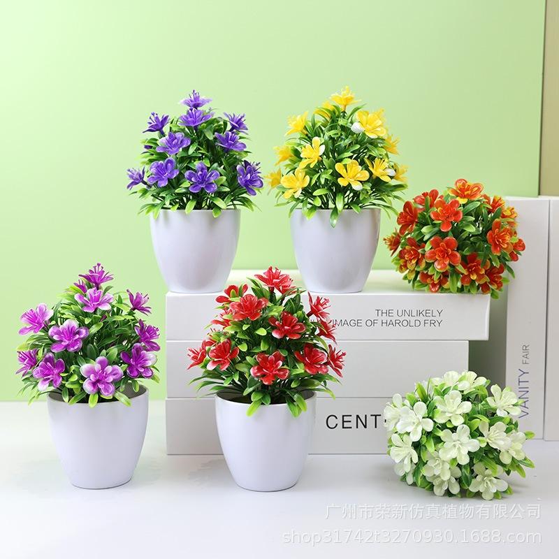 Chậu hoa nhựa mini cao 15cm kèm chậu để bàn kệ sách trang trí bền đẹp tiện lợi