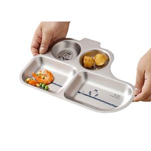 Pinggan Makan Keluarga Tamak, Diperbuat daripada Keluli Tahan Karat 304, Sesuai untuk Kanak-kanak, Corak Laser Berwarna-warni Tebal, Reka Bentuk Comel dan Seronok, Pinggan Bahagia Cutlery Kitchenware Plates Tableware