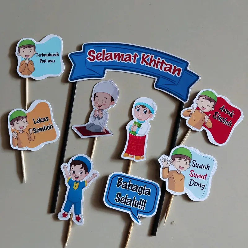topper khitan/selamat khitan/hiasan kue sunatan (1 set siap pakai) Topper Kue Ulang tahun Cake 5