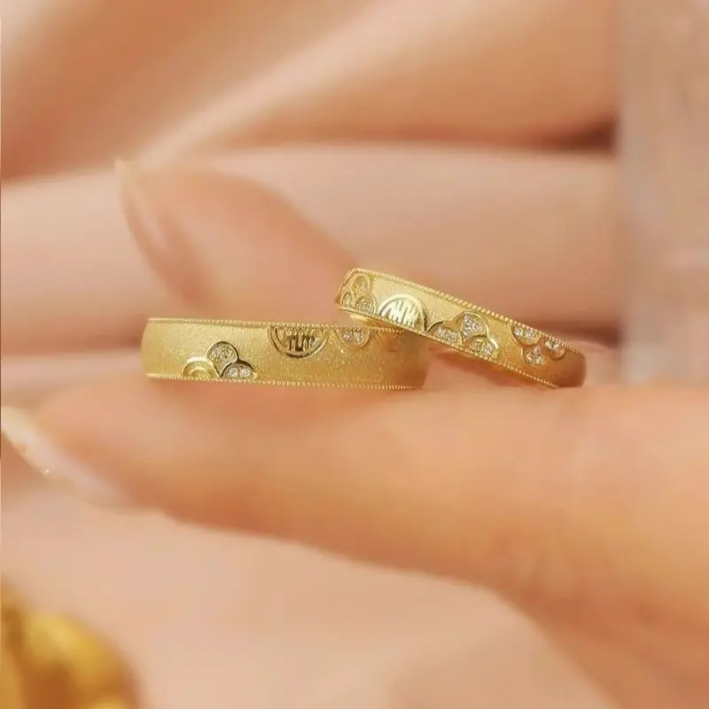 Nhẫn Đôi, Xiaohongshu Cùng Phong Cách Kế Hoạch Chữ Xi, Nhẫn Cặp Đôi Hạnh Phúc Đôi, Phong Cách Cổ Trang, Vàng Vàng, Dành Cho Nam Và Nữ, Nhẫn Ý Nghĩa Đám Cưới Vui Vẻ, Được 1857 Người Vinh Danh 3