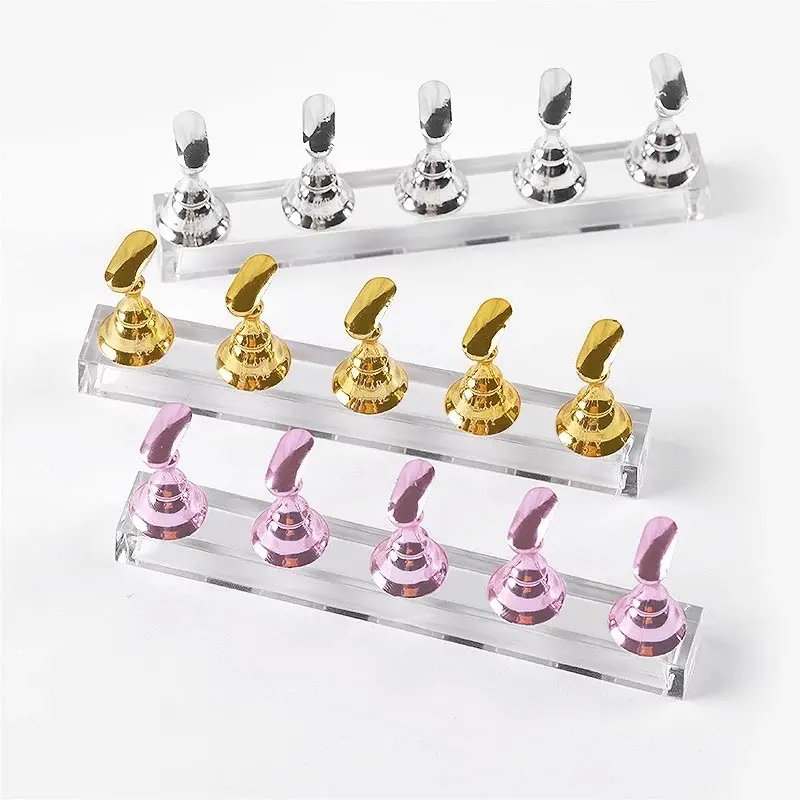 Stand Display Kuku Palsu Magnetik Bahan Metal Untuk Latihan Nail Art 5 Buah Papan Catur Tampilan Latihan Berdiri Ujung Magnetik