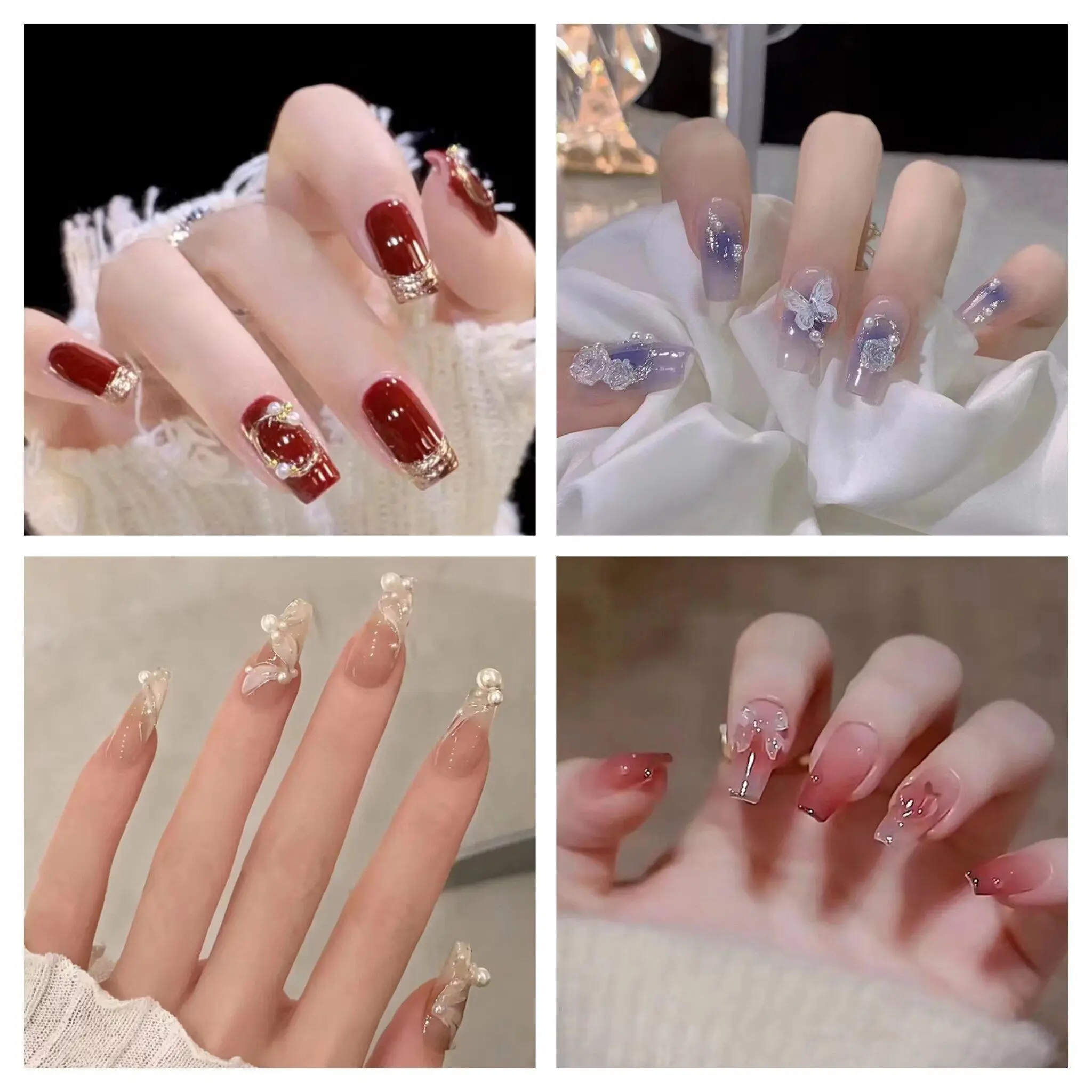 Fake Nails [with Glue] 24 Pcs / Box Bridal Fake Nails 3D Artificial Nails Nail Patch
