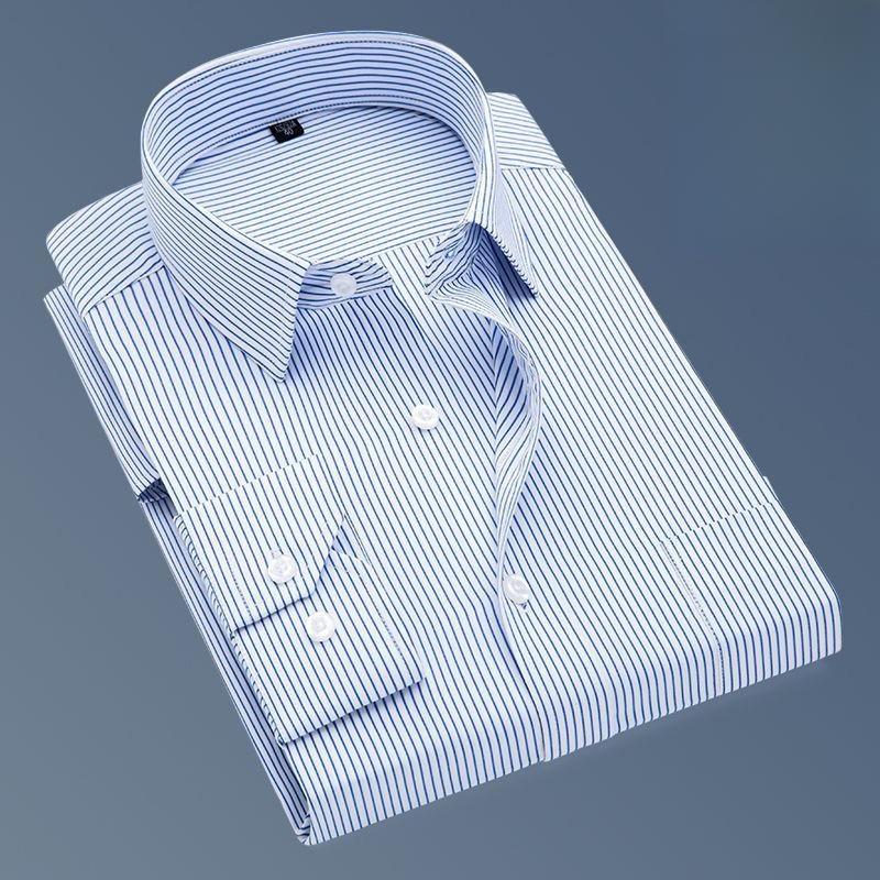 Áo Sơ Mi Cotton Dài Tay Kẻ Sọc, Dành Cho Nam Trung Người Già Và Cao Tuổi, Phong Cách Công Sở Thường Ngày Không Sắt, Dáng Rộng Vừa Vặn, Thích Hợp Cho Bố, Có Túi, Áo Sơ Mi