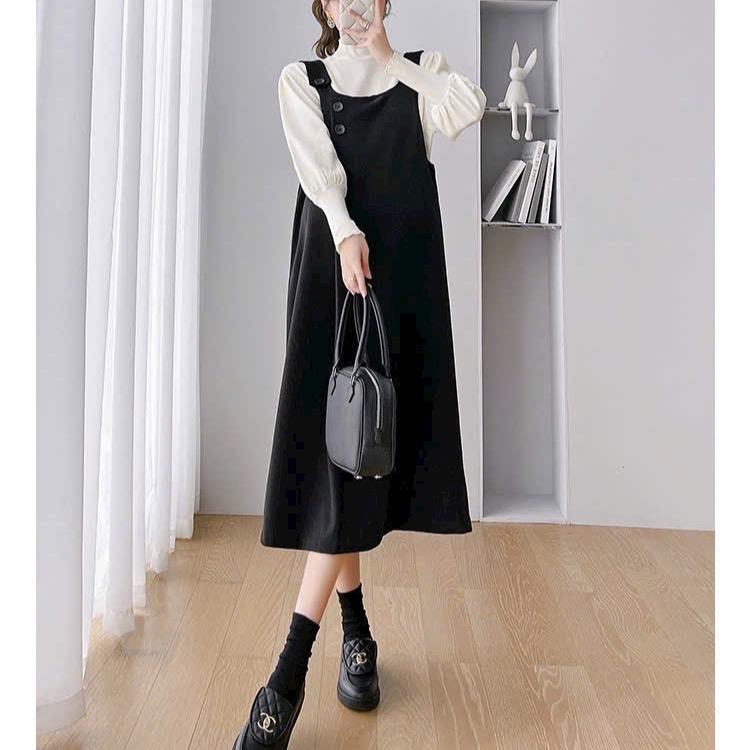 Set yếm nhung kèm áo len bầu cúc sang xịn thu đông TM434