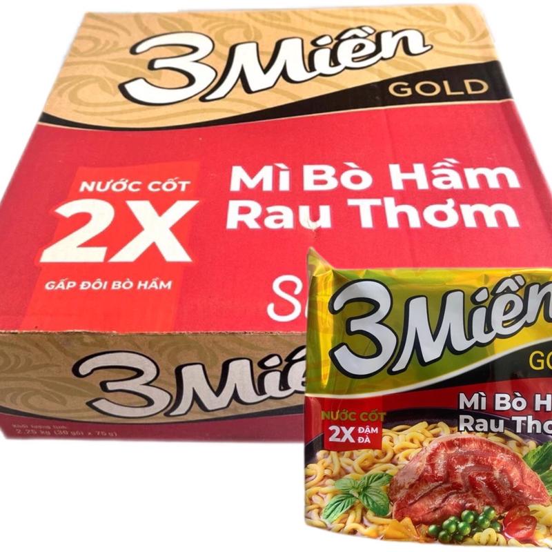 Thùng mì Tôm Ba Miền Gold mì Bò Hầm Rau Thơm 30gói