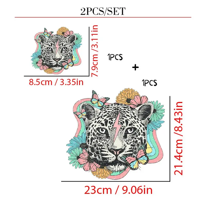 Leopard Themed Heat Transfer Sticker, Flower & Butterfly Pattern Heat Transfer Sticker, DIY Decoration for T-shirt, Bag, Hat 1