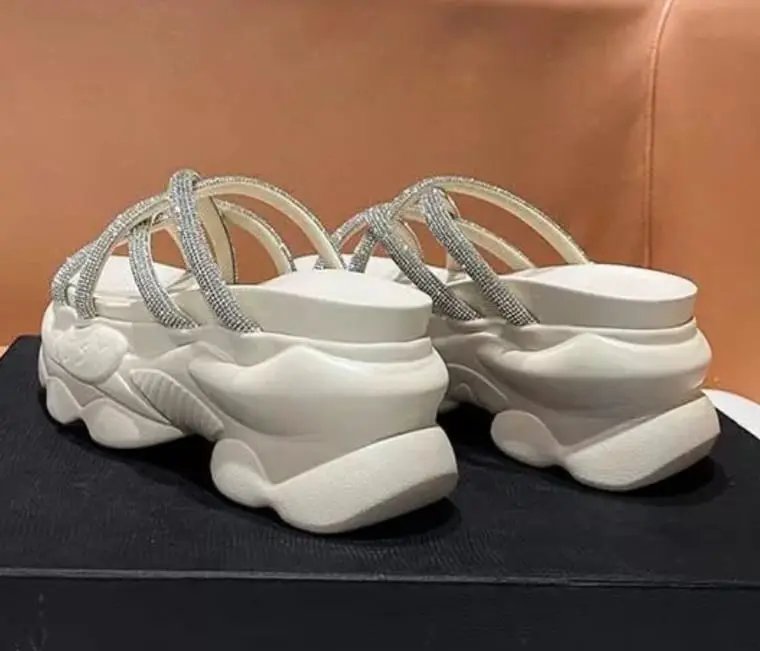 JHO-ANG - Sandal Slip On Hak Tinggi Model Silang Kombi payet Glitter AP 20