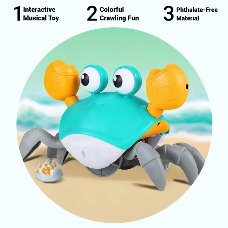 Electric Crawling Crab Design Toy, Automatic Avoidance Walking Sensory Toy with Music, Cute Interactive Musical Play Toy, Summer Gift, Fidget Toys, Birthday Gifts, Gift, Gifts for Best Friend, Gift for Her, Girl's Gift, Family Fun Toy, Play, Animals Toys 1