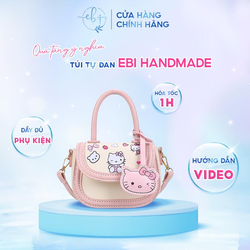 Túi Xách Nữ Handmade Tự Đan Da Pu Dán Stickers Hoạt Hình Mèo Hello Kitty Cute Thủ Công DIY Làm Quà Tặng Bạn Gái - EB150
