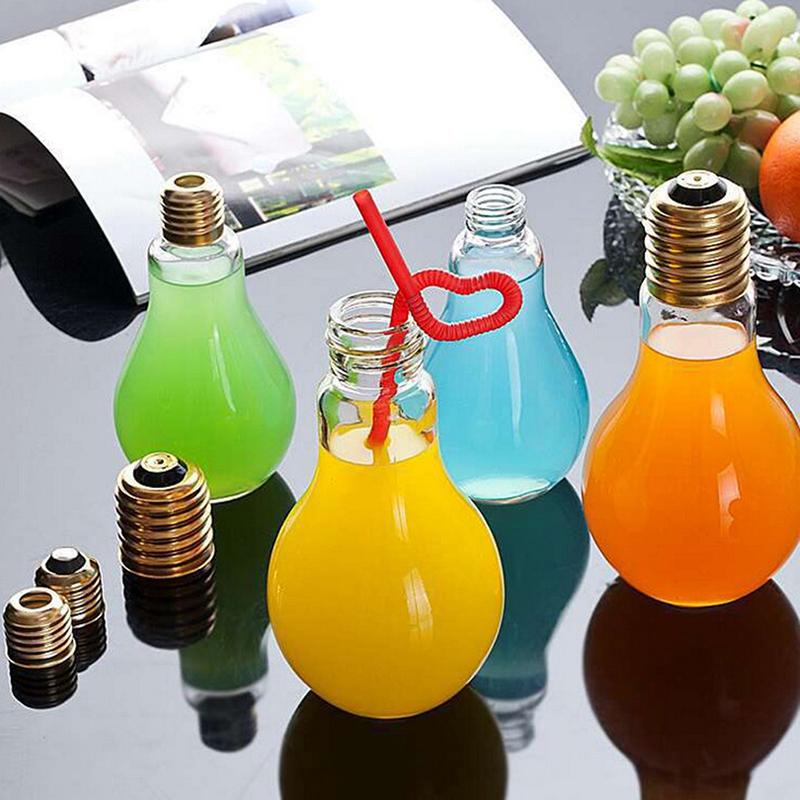 1Pc 200to500ml Creative Clear Artificial Fake Light Bulb Shaped Bottle Can Emit Light Drink Cup Juice Bottle Party Decor 4