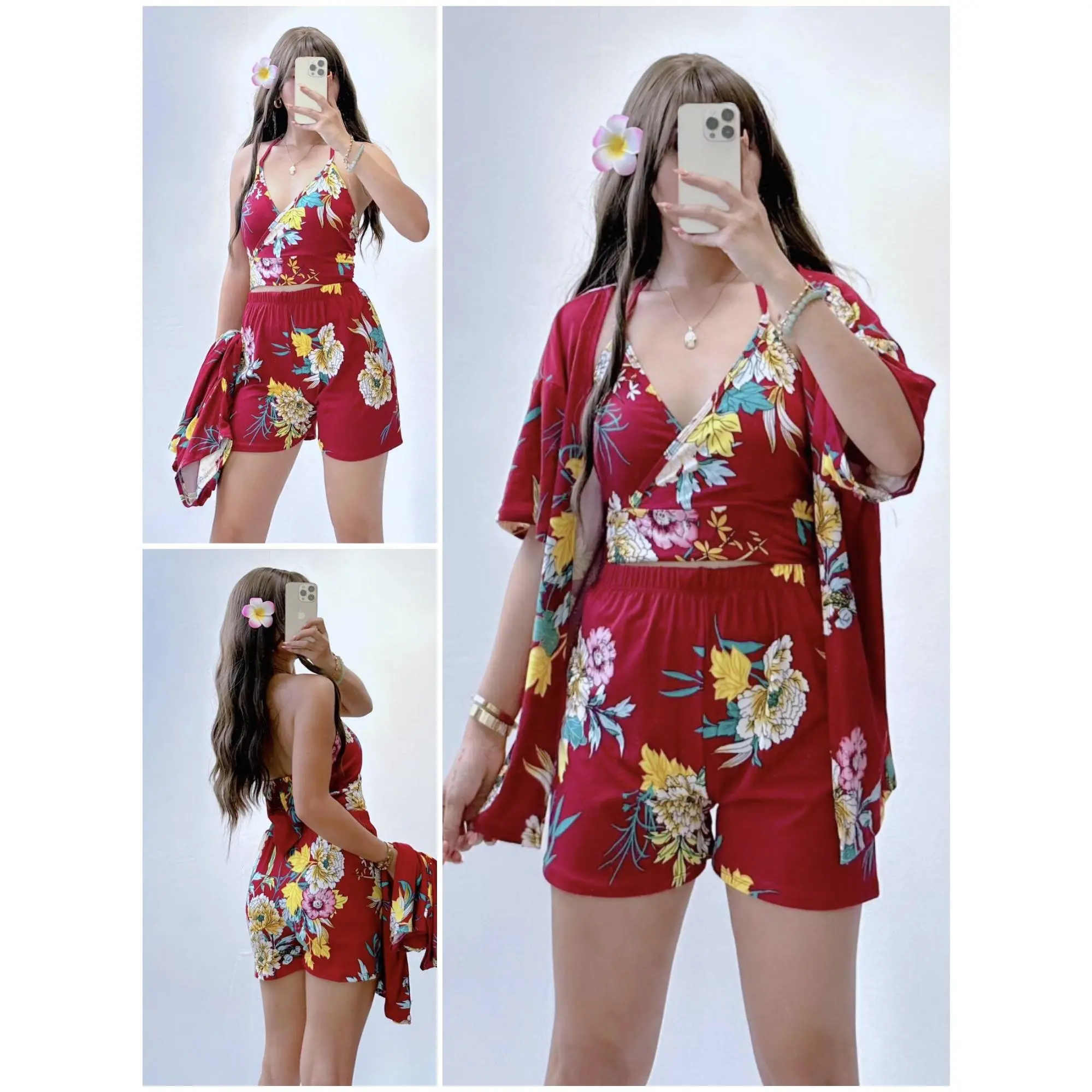 Set KIMONO 3 DALAM 1, Pakaian Musim Panas, Saiz Bebas (S-L), Saiz Besar (XL-XXXL), Tersedia dalam Pilihan Warna