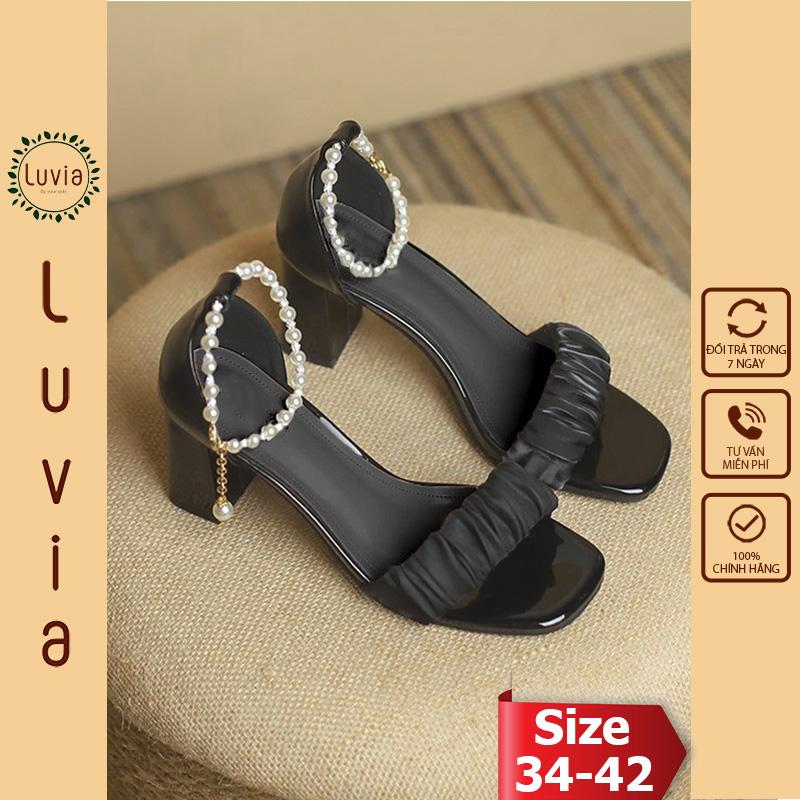  Giày cao gót 7 phân sandal quai nhún da bóng bít gót thời trang Luvia X72CG 
