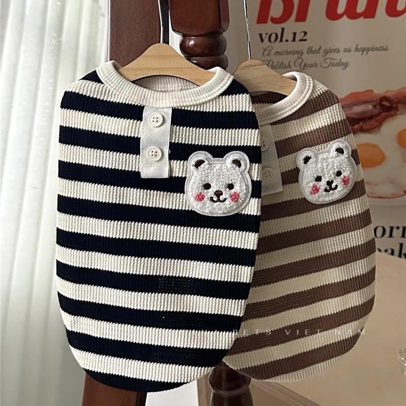 Áo Thun Ba Lỗ Tay Gấu Sọc Ngang Thêu Gấu Cho Chó Mèo Áo Thú Cưng Dễ Thương Hiha Pets.