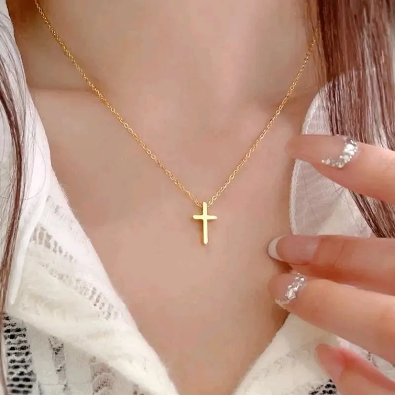 #165 Kalung Salib Polos Titanium Perhiasan