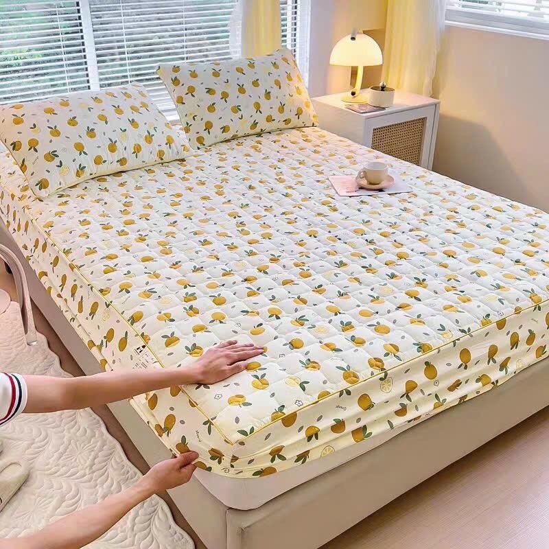 Bộ ga gối trần bông 3 món cotton đũi dệt bông xơ đậu lành , gồm 1 ga và 2 vỏ gối , có chun bọc nệm 20cm trở xuống