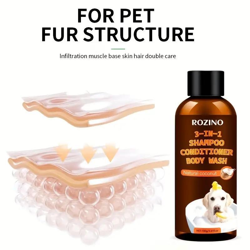 3 in 1 Natural Coconut Pet Shampoo, Pet Conditioner and Shower Gel, Multifunctional Pet Grooming Supplies for Home and Outdoor Use 2