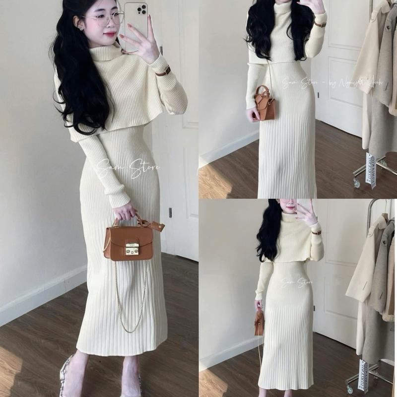 Set váy len kèm áo khoác cổ lọ NH5533