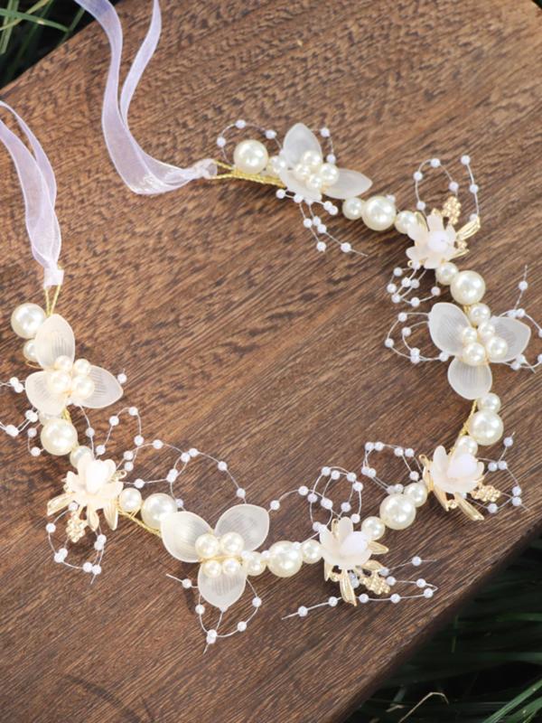 Faux Pearl Decorated Flower Design Headband, Cute Hair Hoop for Wedding Bridal Party Formal Occasions, Fashion Hair Accessories for Girls 2