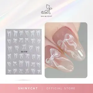 Shinycat Stiker Kuku Pita Nail Art Sticker Bow Pink White Hiasan Aksesoris Kuku Gaya Korea