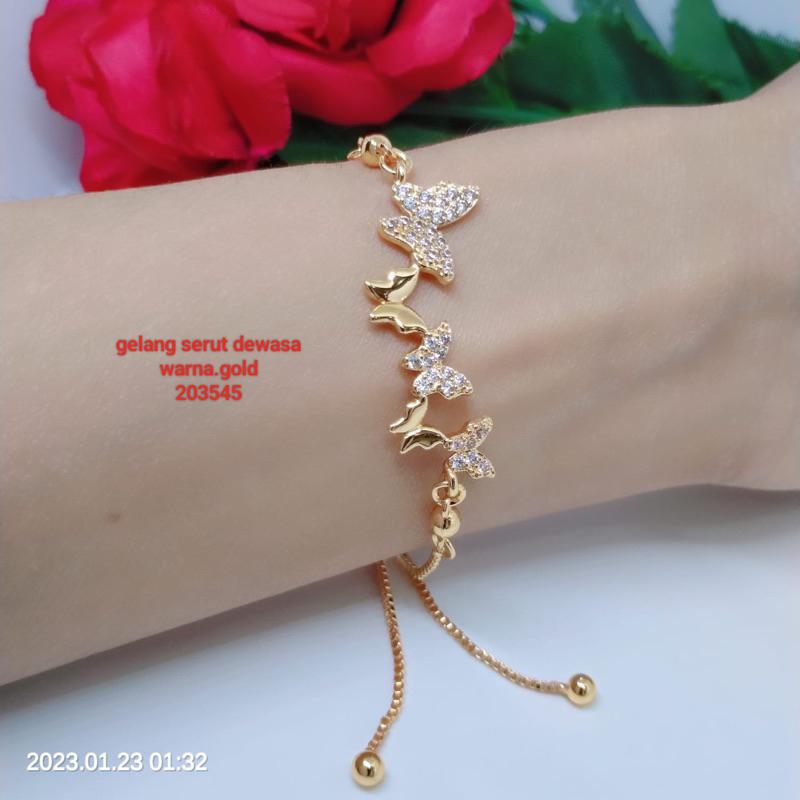 Gelang Serut Titanium Tembaga Rodium Perhiasan Emas Terlaris Termurah Tidak Mudah Luntur G16-GS1 8
