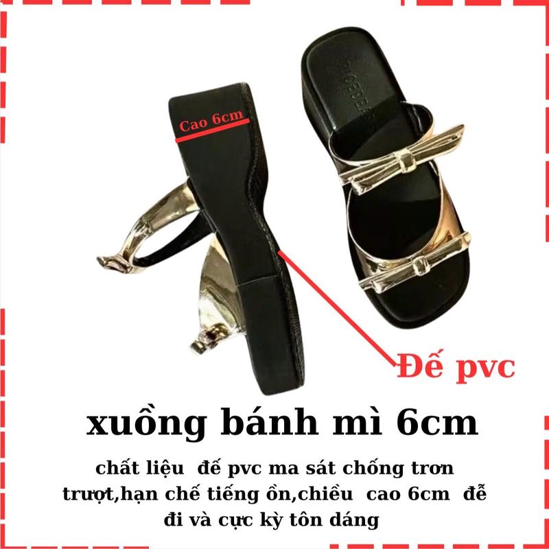 Vyshoesshop - Dép bánh mì nữ Bigsize (nhiễu xịn) - 2 nơ nhị xinh, đệm dép cực êm, đế cao cấp chống trơn trượt M439 - GiàY, Giày Bệt DéP Nhung Hoa sandal  nữ 8