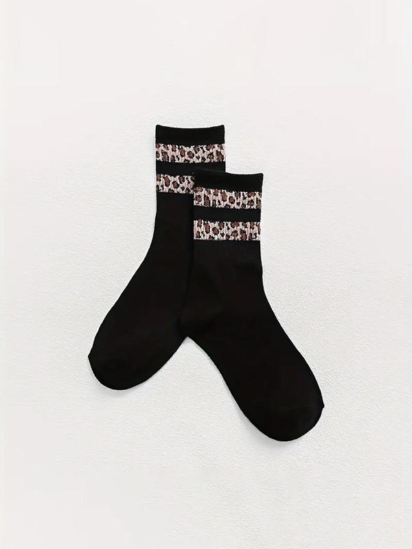 Women's Colorblock & Leopard Patchwork Print Crew Socks, Fashion Casual Comfy Socks for Daily Outdoor Wear, Socks for Women for All Seasons, Socks for Women 6