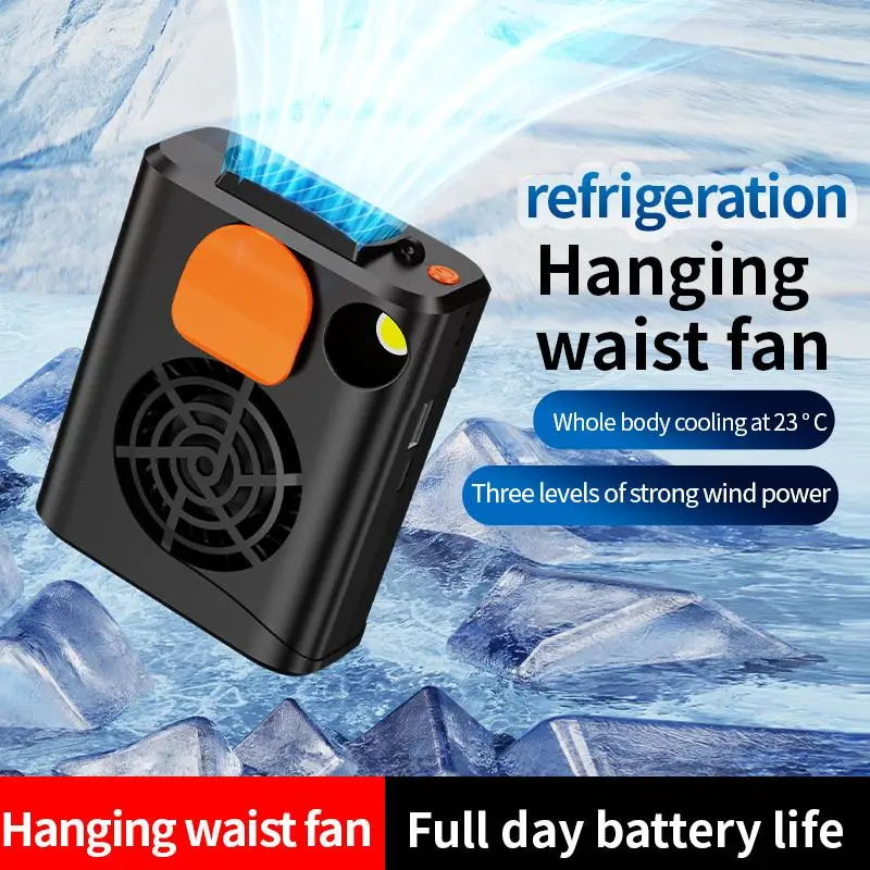 Portable USB Rechargeable Fan, 4000mAh Large Capacity Fan with Emergency Lighting, Three-speed Adjustable Hanging Waist Fan for Outdoor 2