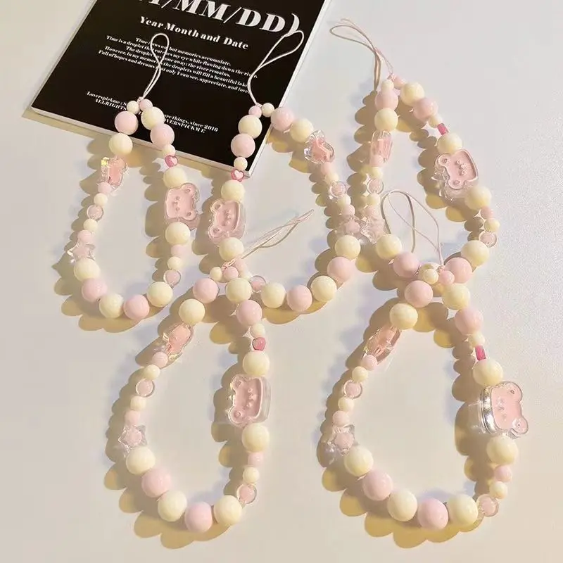 Korean style bear portable mobile phone lanyard bead bead bracelet cute simple hand wristband creative phone case bracelet jewelry ccd camera decoration chain