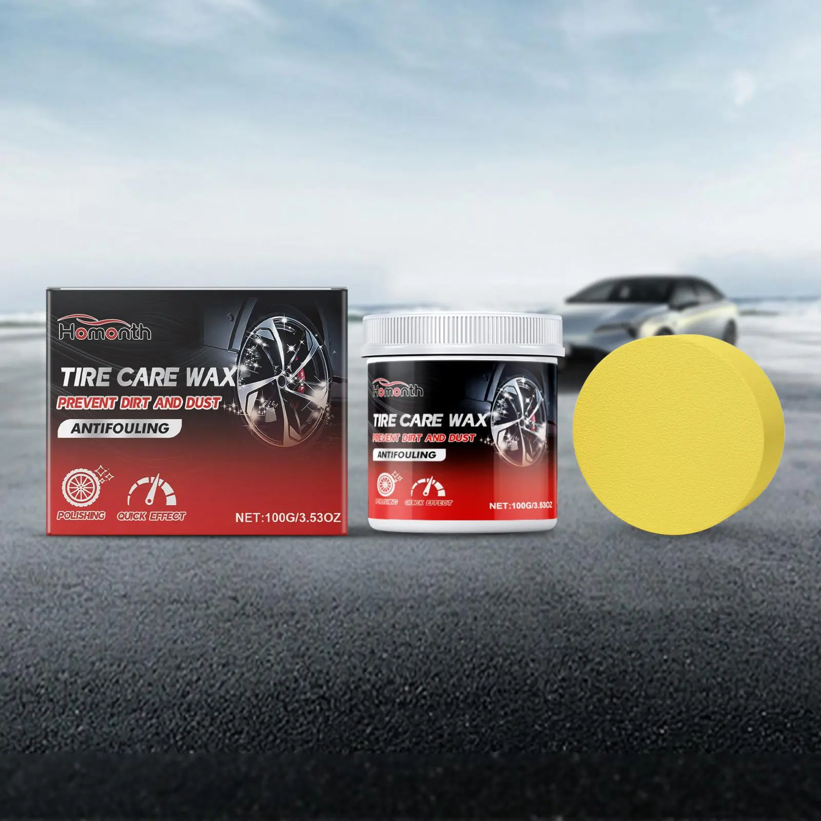 Car Tire Care Wax, 1/2 Counts Long Lasting Car Tire Polishing Wax, Quick Cleaning & Portable Car Tire Care Product for Most Cars