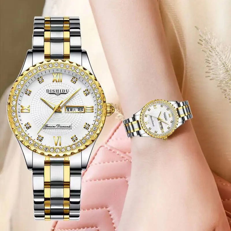 Dishidu New Dual Calendar Watch Women's Waterproof Women's Watch Simple Watch Luminous Waterproof Temperament Women's Watch Couple Watch Love Watch Student Watch @ 245#