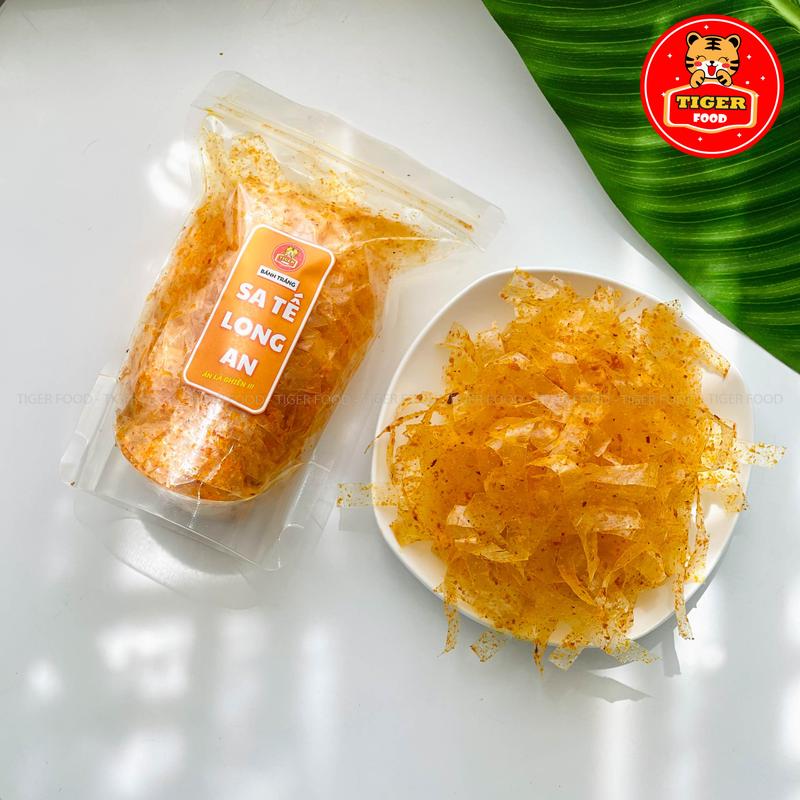 Bánh tráng sa tế Long An - TIGER FOOD - bánh tráng sate tỏi Long An  vị cay nhẹ thơm ngon túi zip 80g - Ăn Vặt Sài Gòn Snack