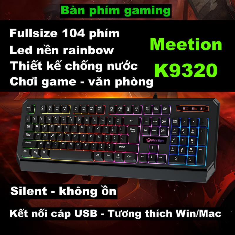 Bàn Phím Gaming Meetion K9320 Fullsize 104 Phím Nút Nhấn Chống Ồn Led Nền Rainbow Thiết Kế Chuyên Game