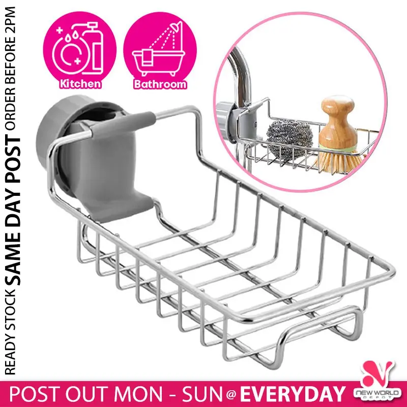 ( Stainless Steel ) Kitchen Sink Toilet Bowl Dishwasher Sponge Soap Drainer Holder Rack