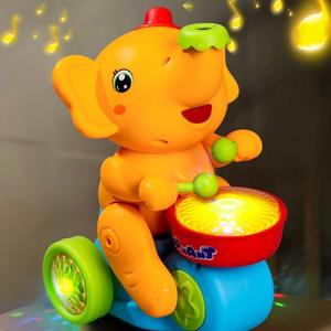 Mainan Elektrik Rekaan Gajah Jepang, Mainan Drummer Gajah Berjalan Muzikal dengan 2 Bola Kecil, Mainan Deria, Main
