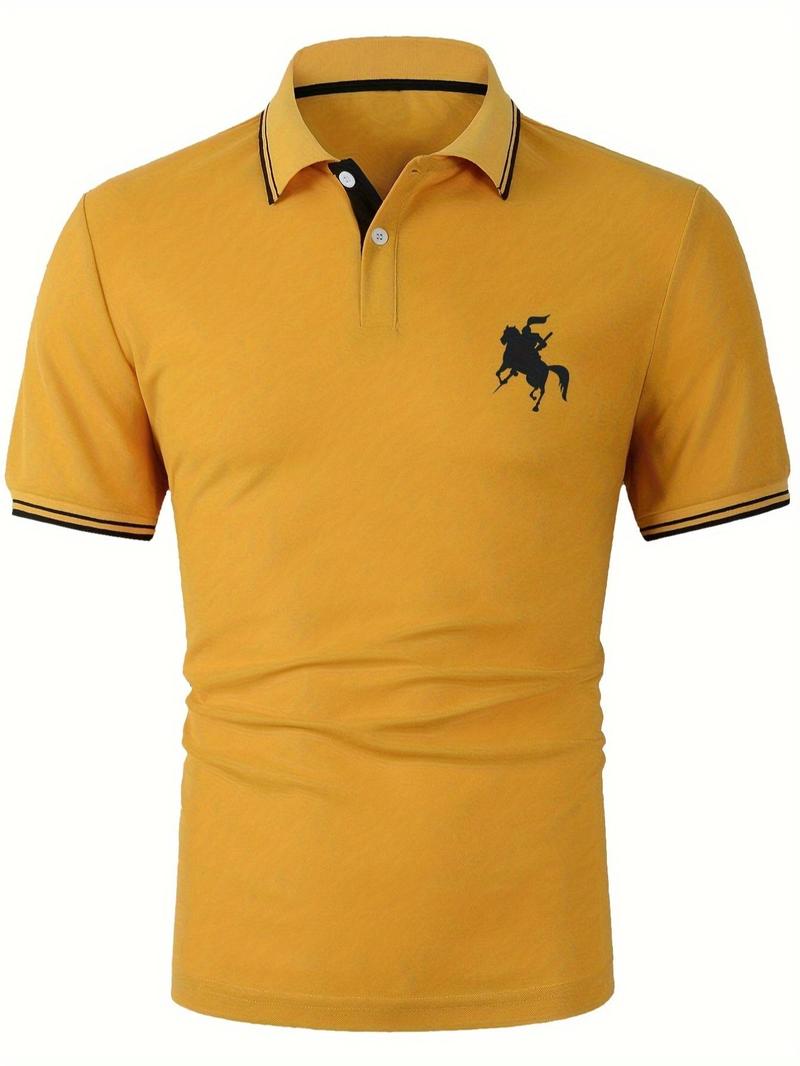 Product Introduction of Men's Regular Fit Cartoon Horse Print Polo Shirt, Casual Short Sleeve Button Front Top for Summer, Fashion Men's Clothes for Daily Wear 8