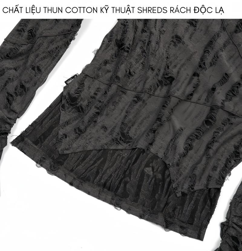Product Introduction of Áo croptop nữ tay dài MORSELA SMOKE phối rach nhúm tay phong cách cá tính 3