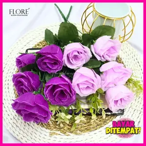 Bunga Mawar 1 Tangkai 5 Kuntum Termurah/Bunga Rose Tropis Artificial/Bunga Imitasi Mawar (NK-235)