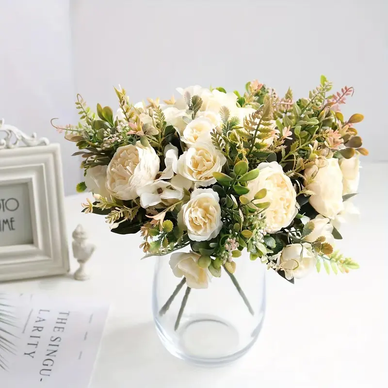 Artificial Peony Rose Bouquet, 2 Counts Faux Peony Bouquet, Fake Flower Bouquet, Decorative Flowers for Home Party Wedding Graduation 7