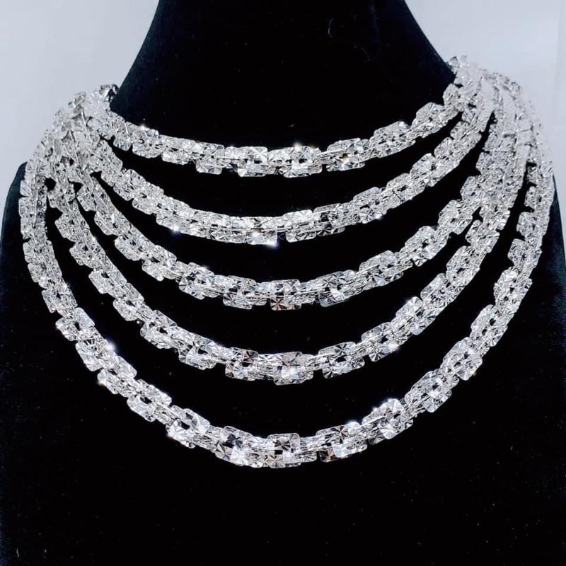 [TẶNG BÔNG TAI] Dây Chuyền Lá Vuông 3 - 5 li, vòng cổ Xoắn Vuông Xi Bạch Kim - Trang sức cho nam và nữ