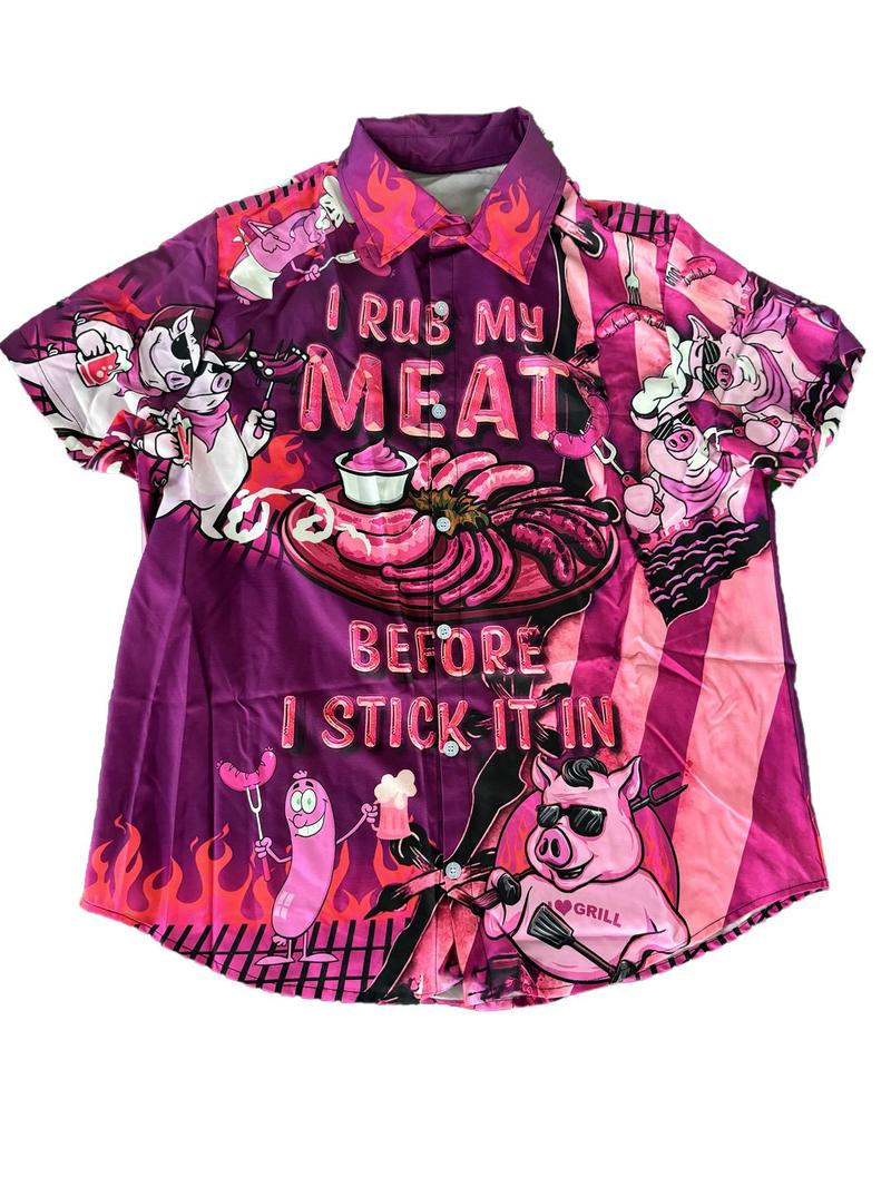 Product Introduction of Men's Meat Print Short Sleeve Shirt, Loose Casual Comfy Top for Daily Wear, Men's Clothes for All Seasons 6