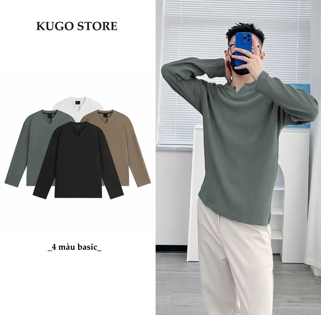 Áo thun Gân Tăm cổ V Nam Nữ - Form REGULAR, Co giãn 4 chiều #4 màu Menswear Sport