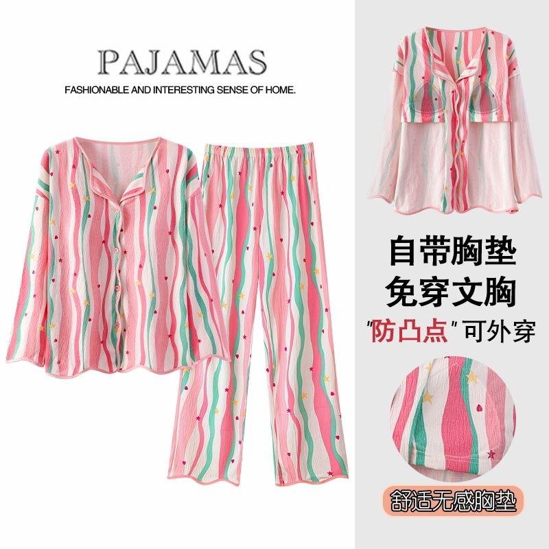 Product Introduction of Pajamas Loungewear with Chest Pads Women's Winter Cardigan Long Sleeve Long Pants Cartoon Cute Wearable Loungewear Set 10
