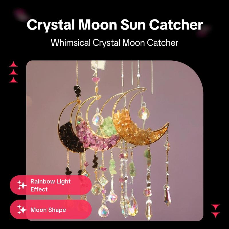 Artificial Crystal Sun Catcher, 1 Set Moon Decor Hanging Ornament, Hanging Decor, Fantasy Hanging Sun Catcher for Home Room Garden Window Wall Decoration, Pink Stuff, Sparkleshomeware, Windchimes 2