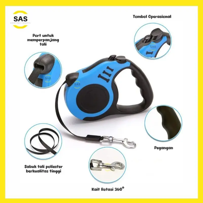 [SAS] Tali Tuntun Hewan / Retractable Dog Leash Anjing Kucing 3Meter & 5Meter Fleksibel dan Otomatis 1