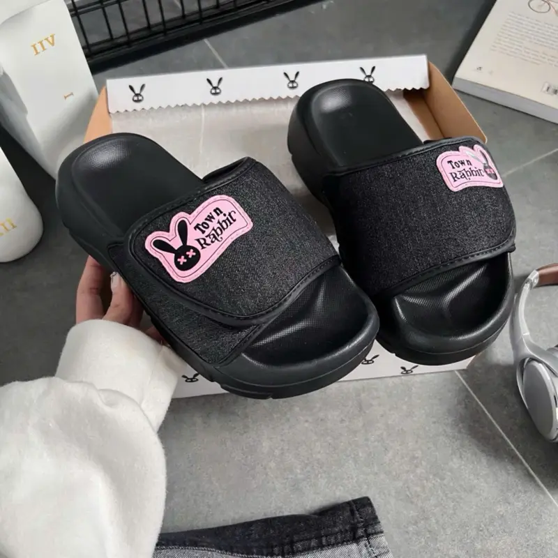 Dép Rabbit Lava denim basic đế cao 4,5cm , hack dáng tăng chiều cao - Kèm Hộp - BH 12th Nữ DéP Slipper Women Có Quai T06 0