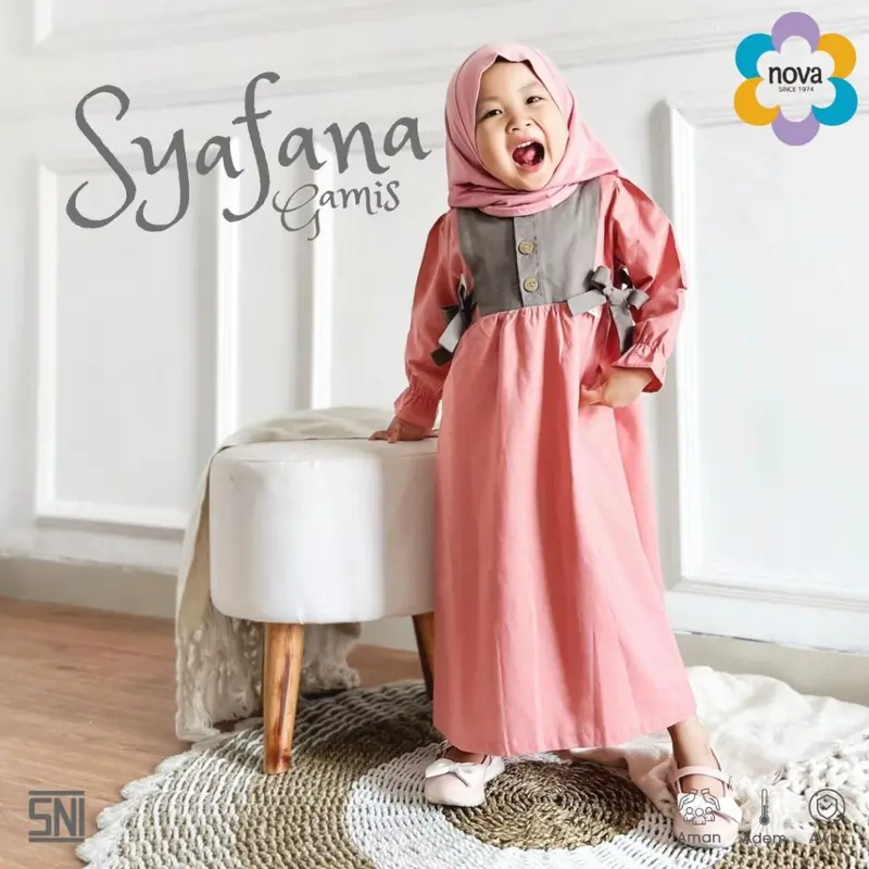 NOVA Pakaian Muslim Bayi dan Anak - Gamis Bayi Dan Anak Perempuan  6 Bulan - 4 Tahun ( 1 Pcs) - Syafana Gamis 2