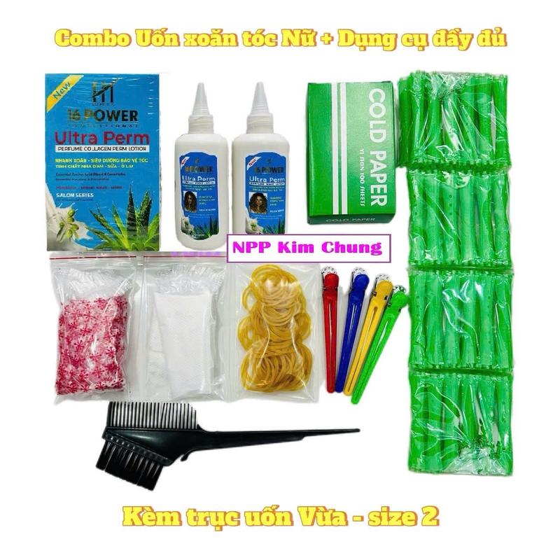 Combo UỐN XOĂN NHIỀU tóc Nữ: Thuốc uốn lạnh+Bộ dụng cụ đầy đủ dùng tại nhà Kèm trục Size 2